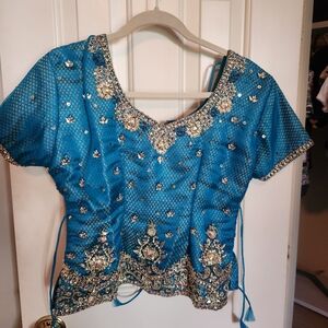 Blue Indian top with rhinestones vintage